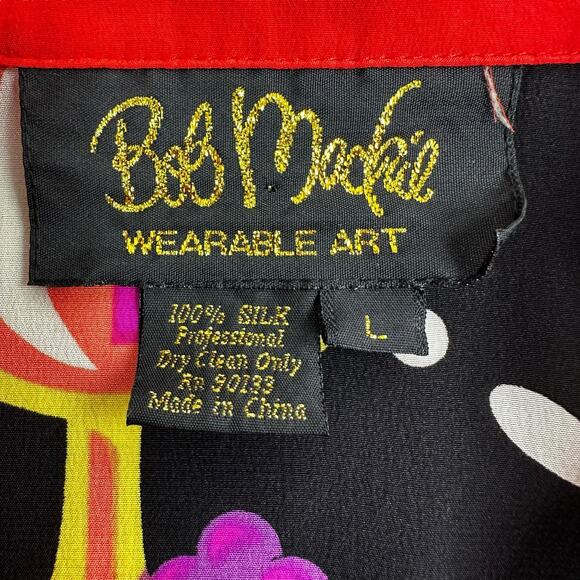 Bob Mackie Wearable Art Silk Cocktail Blouse Sz Large Short Sleeve Atomic Bright - Picture 16 of 16